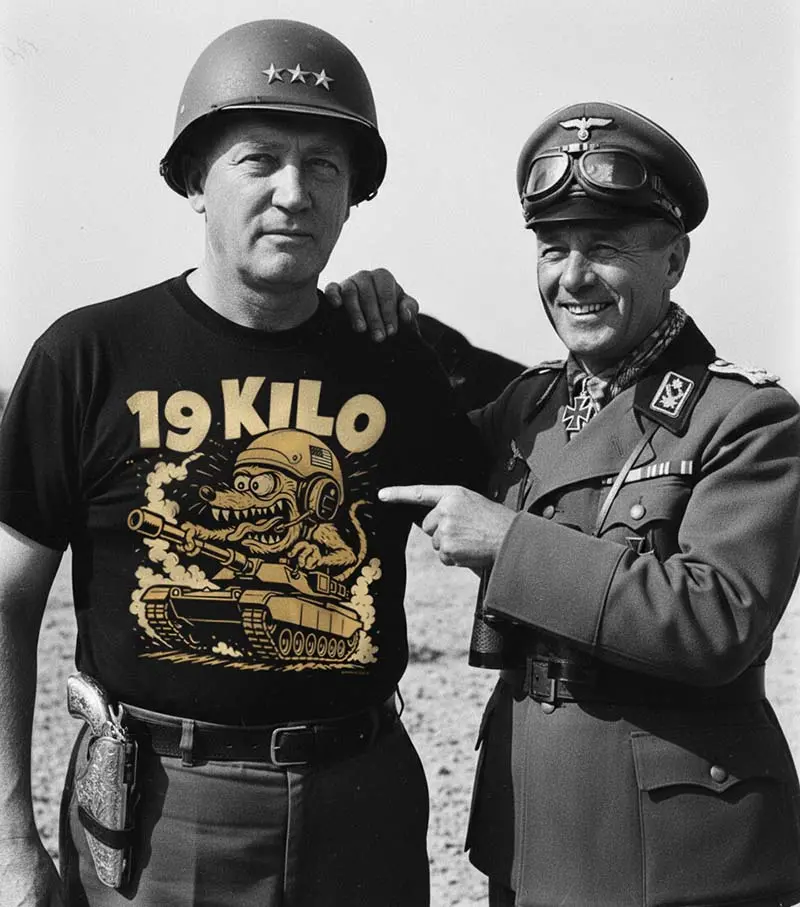 General Patton and General Rommel sharing a moment. Patton is wearing a 19-Kilo Tanker Military Shirt