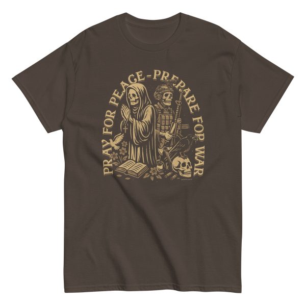 unisex-classic-tee-dark-chocolate-front-69608fab201db.jpg pray-for-peace-brown-shirt