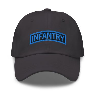 dark grey infantry tab design dad hat