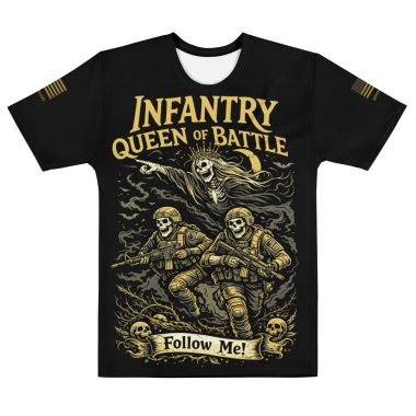 infantry queen of battle follow me black t-shirt front