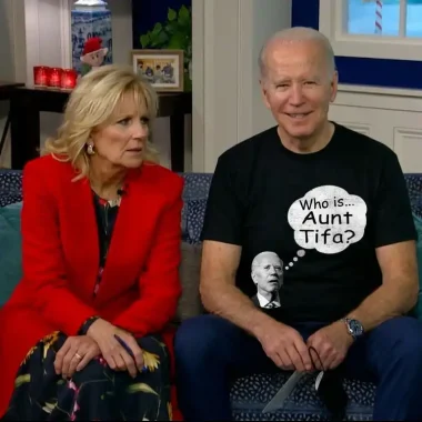biden sporting "who is aunt tifa" design