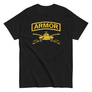 us army armor t-shirt with armor insignia across front
